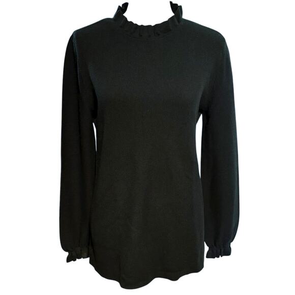 COS Size M Wool Ruffle Neck Sweater Dark Green Evergreen Holiday Long Sleeves - Picture 1 of 5